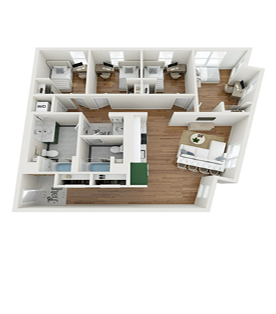 floor plan of our 4-bedroom luxury apartments in Berkeley, CA