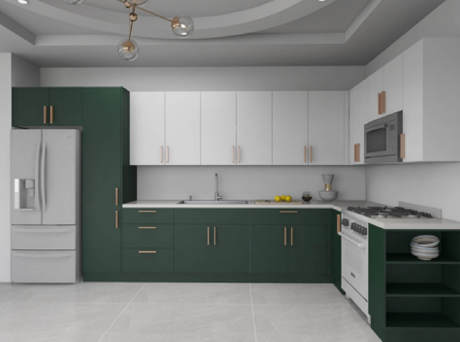 Render of the apartment kitchen in the Laureate apartments