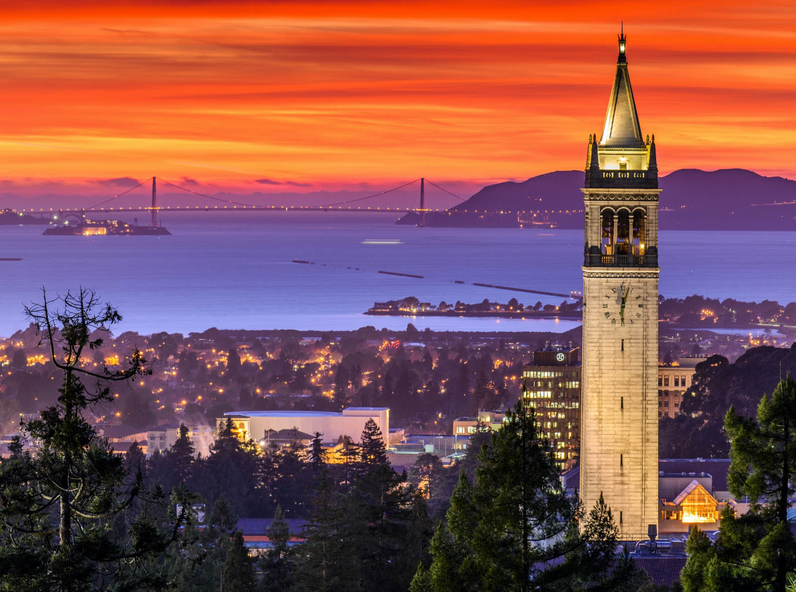 sunset view of Berkeley and the Bay