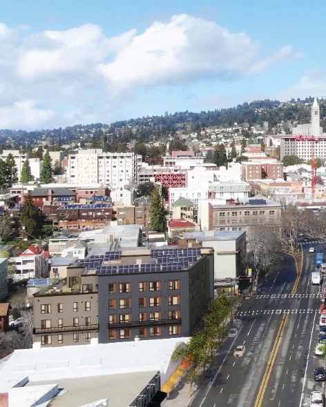 aerial view of Telegraph Ave and The Laureate student apartments